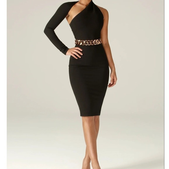 Alieva One Shoulder Midi Dress Womens XL Black Asymmetric Long Sleeve Cutout - Picture 12 of 13